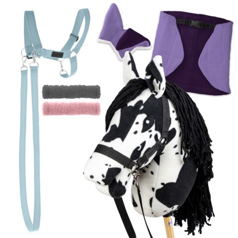 Zestaw Skippi - Hobby Horse Karo - srokaty - Derka wrzos - Kantar błękitny Skippi